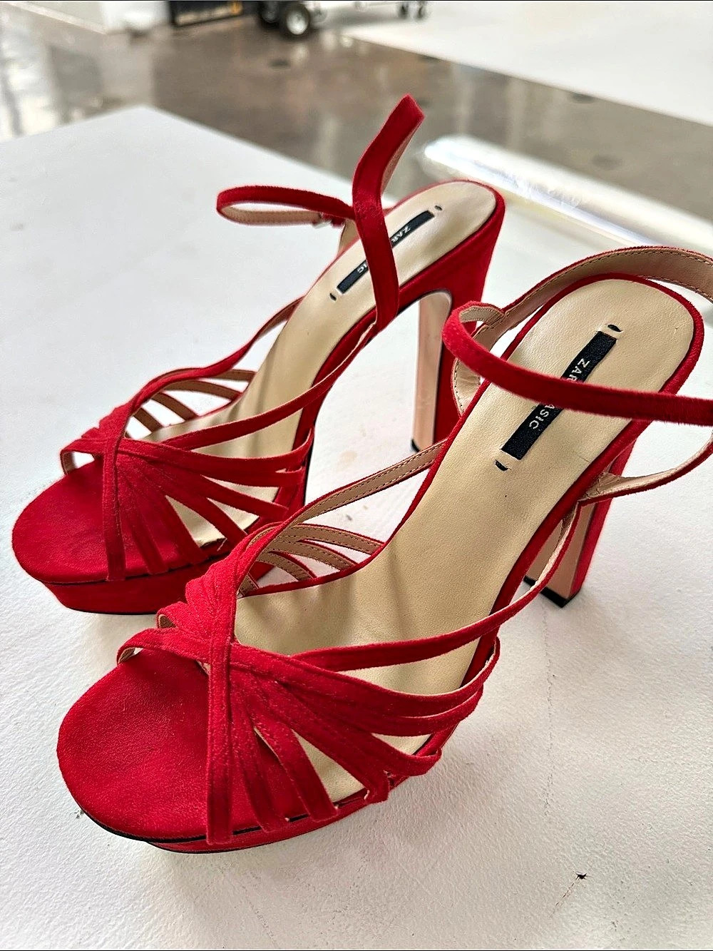 ZARA Red Strappy Platform Heels